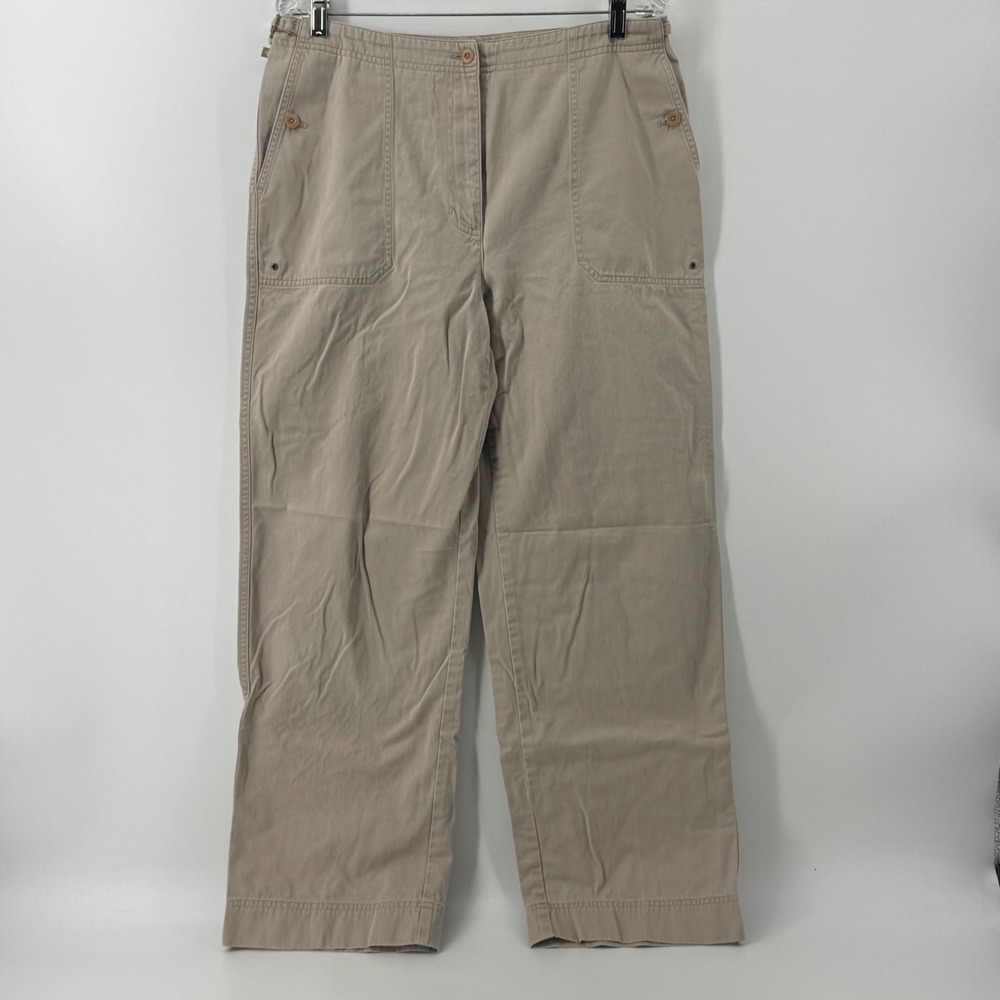 Lauren Ralph Lauren Khaki Cotton Utility Pants Straight Leg Cinch Waist Size 12